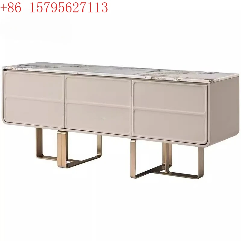 

Italian light luxury dining side cabinet marble high-end stainless steel natural marble
