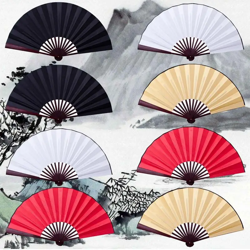 8/10 Inch Folding Fan Hand Silk Cloth DIY Chinese Folding Fan Wooden Bamboo Antiquity Fold Fans DIY Calligraphy Painting Decor