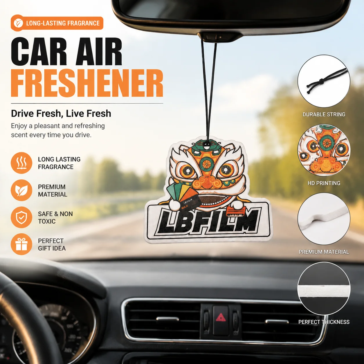 1/5/10pcs Lion Dance Car Air Freshener Hanging Ornament Rearview Mirror Car Perfume Long Lasting Fragrance Interior Accessories
