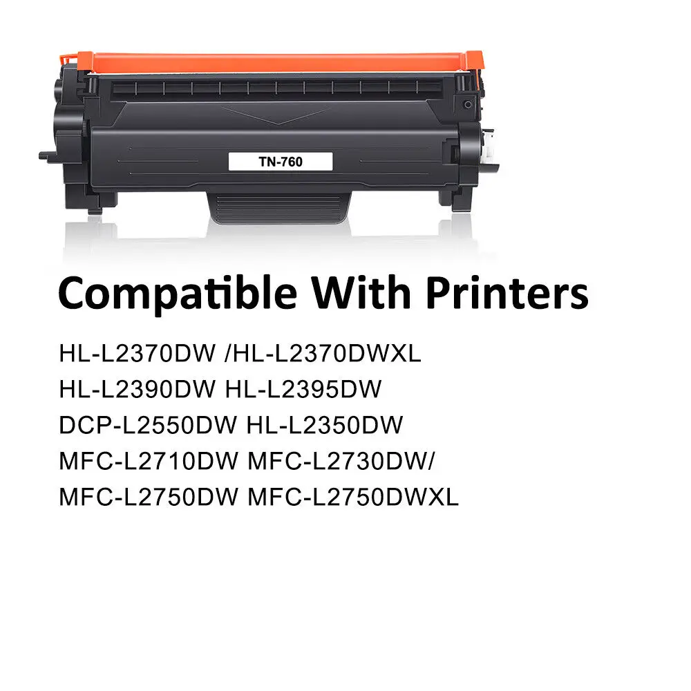 2PK High Yield TN760 Toner Cartridge For Brother MFC-L2710DW L2395DW HL-L2370DW