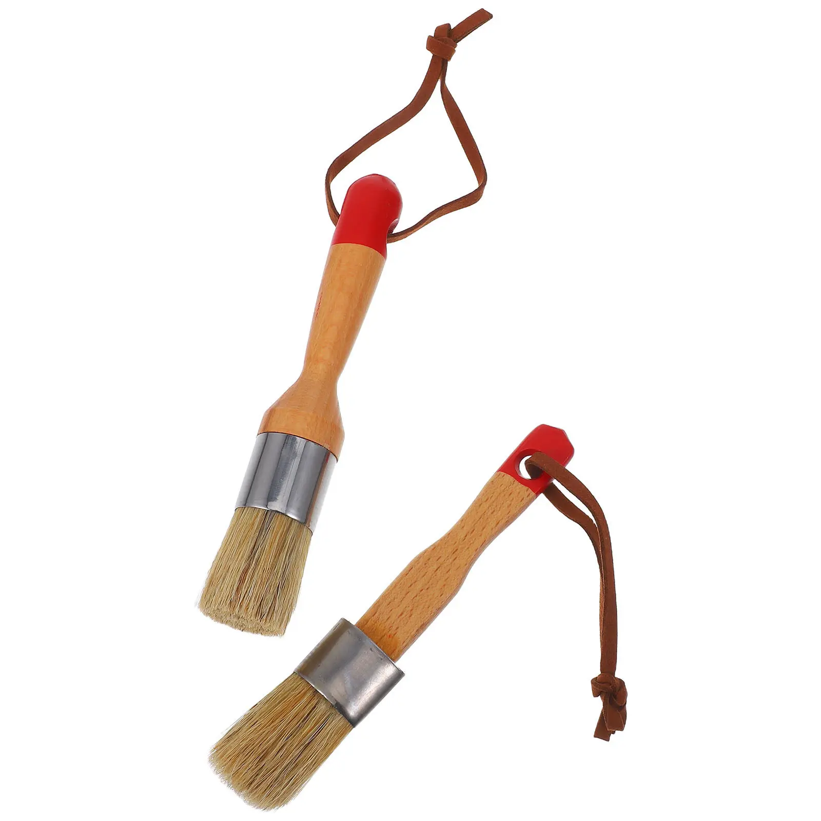 Natural Bristle Wax Brush Set 2 Pack Round Birch Wood Handles for Furniture Refinishing DIY Home Decor