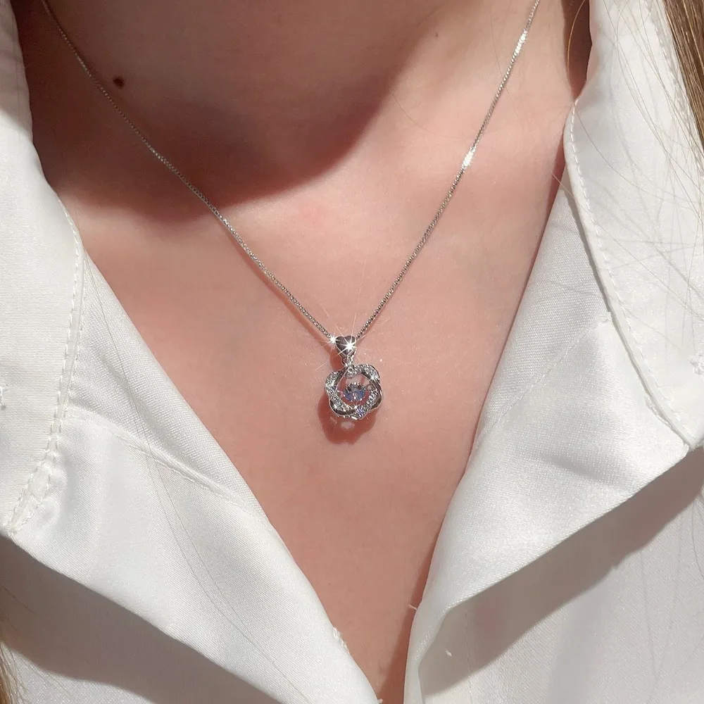 Exquisite Romantic Shiny Zircon 925 Sterling Silver Möbius Strip Beating Heart Pendant Necklace for Women Birthday Gifts Jewelry