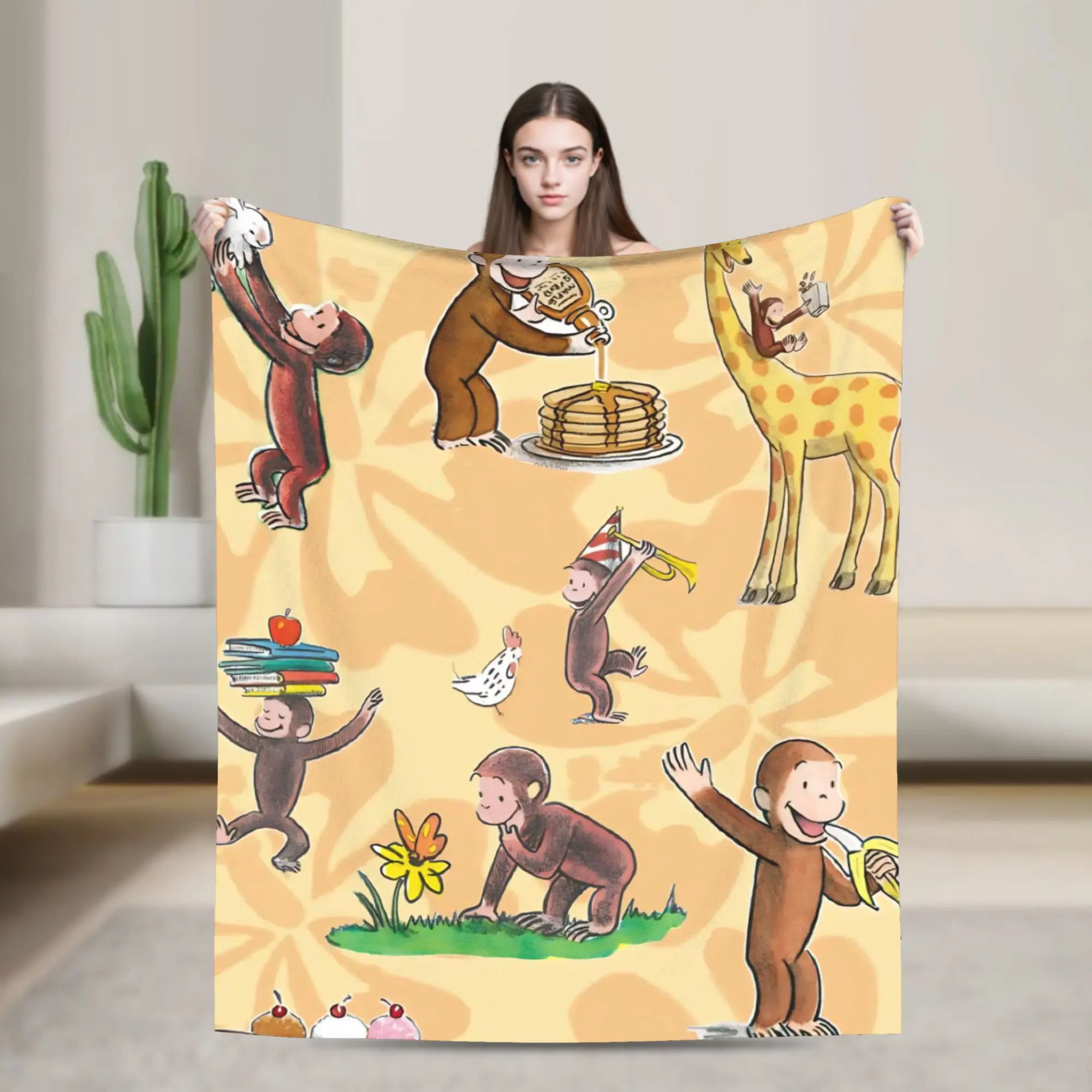 Curious George African Monkey  Blanket Multi-size Cozy and Lightweight  Throw Blankets for Couch Sofa and Bed