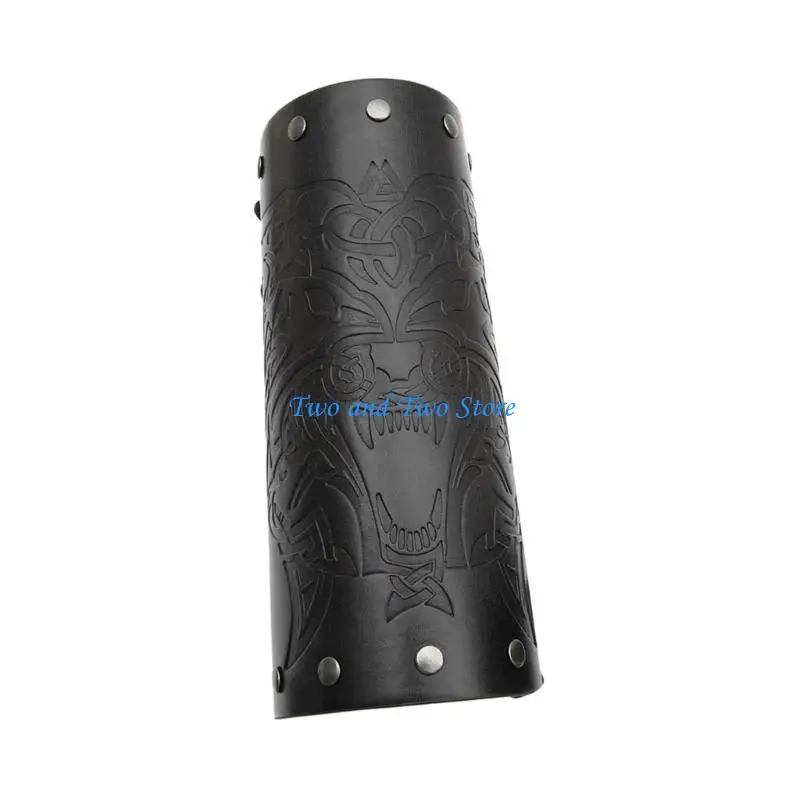 HX6F تنقش رأس الذئب نمط واقي المعصم الرجال Vintage فارس الأساور قابل للتعديل ثقب معدني قفافيز المعصم القوطية #3