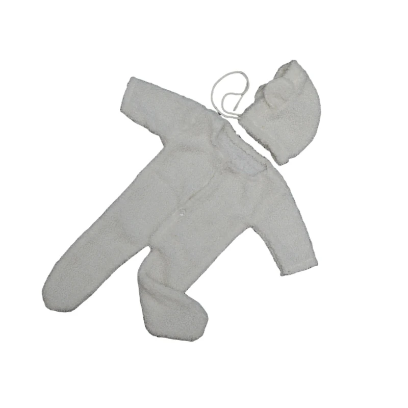 F62D Baby Photoshoots Props Bear Outfit Hat and Footed Romper Costume Set Photo Posing Props Newborn Photography Props Wear image 3