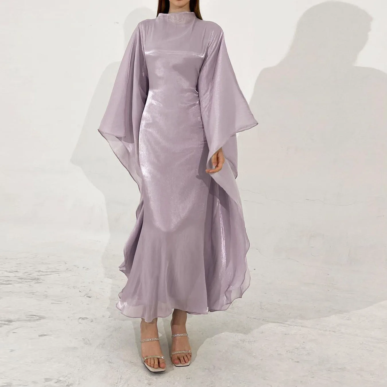 

Eid Ramadan Muslim Women Silky Dress Baw Sleeve Maxi Long Dresses Party Abaya Morocco Kaftan Vestidos Dubai Turkey Robe Jalabiya
