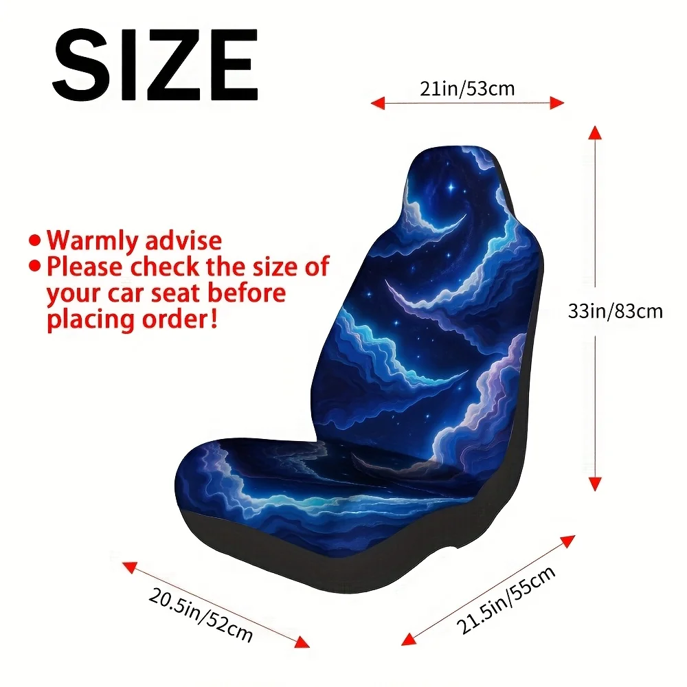 Set Of 2, Deep Blue Starry Sky Design Car Seat Covers, Universal Fit And Washable Fabric, Infuses Character And Contemporary Sty