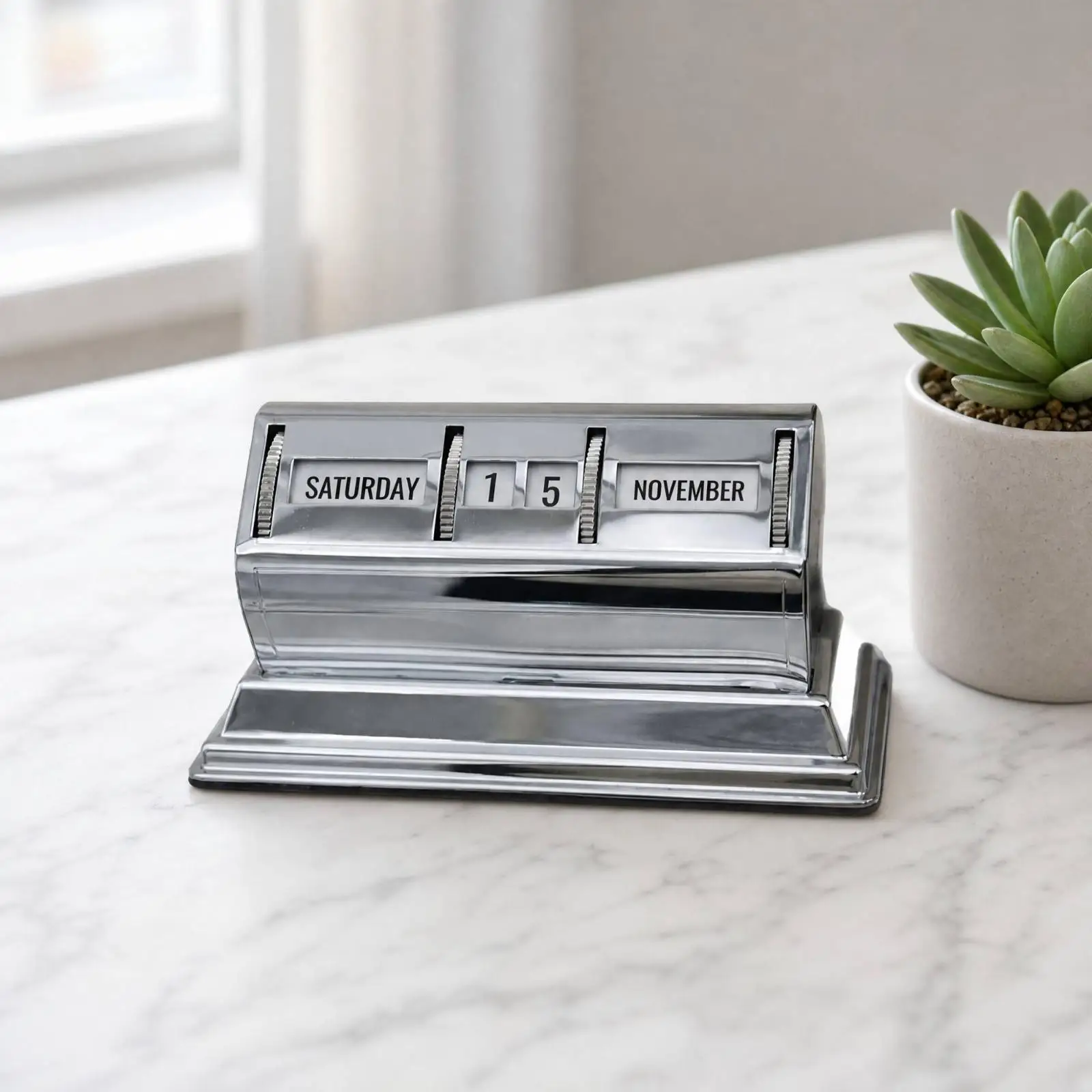 Desktop Non-Dated Calendar Decorative Metal Desktop Calendar with Sliding Discs Reusable for Office Workers, Colleagues, Meeting