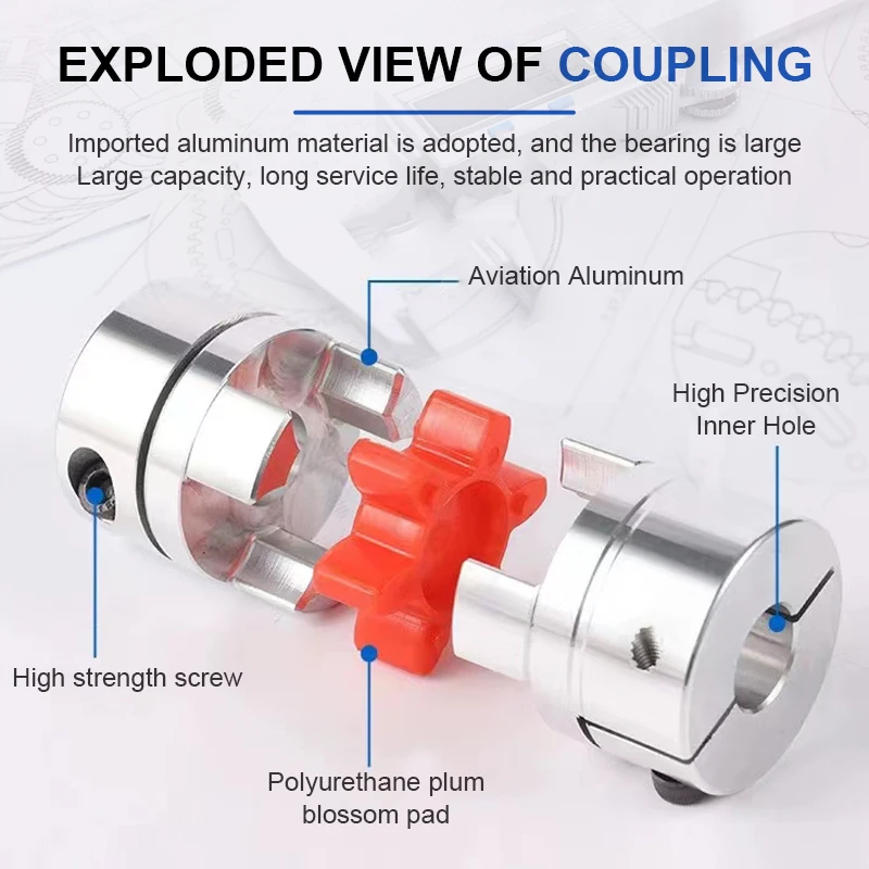 D20L25 5x8mm 3mm 4mm 5mm 6mm 6.35mm 7mm 10mm Plum Coupling spider flexible motor coupler aluminium flexible jaw coupling