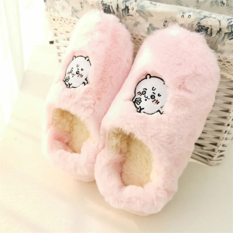 New Chiikawa Velvet Slippers Kawaii Indoor Hachiware Usagi Stamp Cotton Slippers Autumn Winter Cotton Slippers Indoor Cartoon