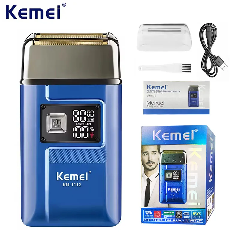 Kemei KM-1112 USB Charging IPX5 Waterproof Shaver 2 in1 Men's Rechargeable Electric Beard Razor Floating Forward Shaving Machine