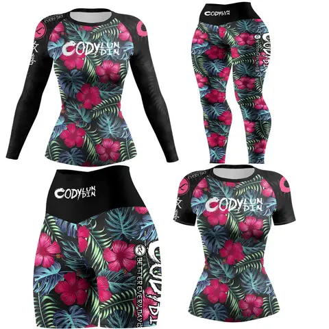 Bjj Rashguard Mma Compression T-Shirt Pant Boxing Rash Guard Women Muay Thai Shorts Jiu Jitsu Sport Yoga Tights Shirt 4pcs/Sets