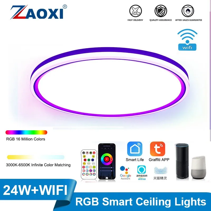 

ZAOXI Tuya Smart WiFi 2.4G LED Ceiling Light 24W RGBCW Round Ceiling Lamp Indoor Lighting APP Alexa Geogle Home Voice Control