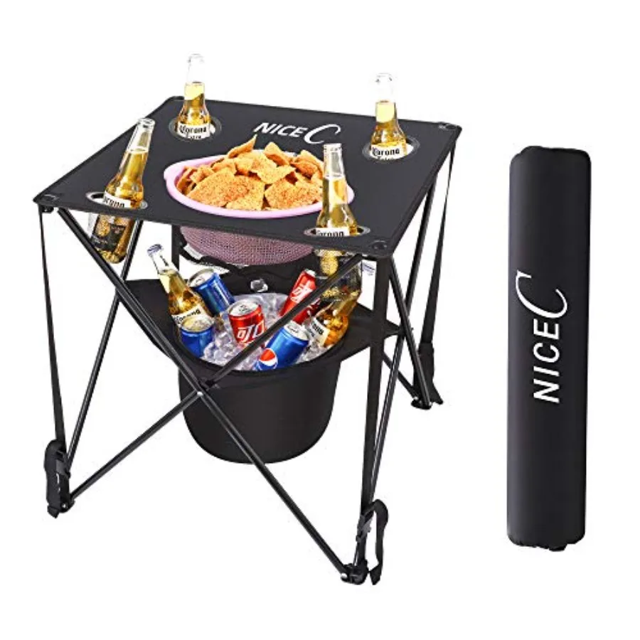 

Camping Cooler with Table Canvas Table Tailgating and Beach Tables Ultralight Compact with Carry Bag for Outdoor Portable Drink