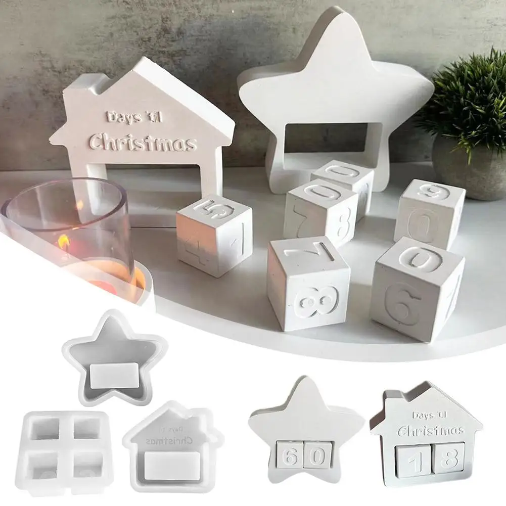 Christmas Countdown Calendar Ornaments Silicone Mold House Sculpture Date Hand-Making Dice Molds Gypsum Mold Dropping Penta B5V7