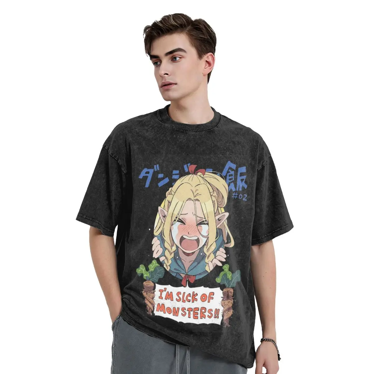 Dungeon Meshi Senshi Delicious In Dungeon Washed T Shirts Harajuku Short Sleeve Hip Hop T-Shirt Streetwear Tops Tees Men Women