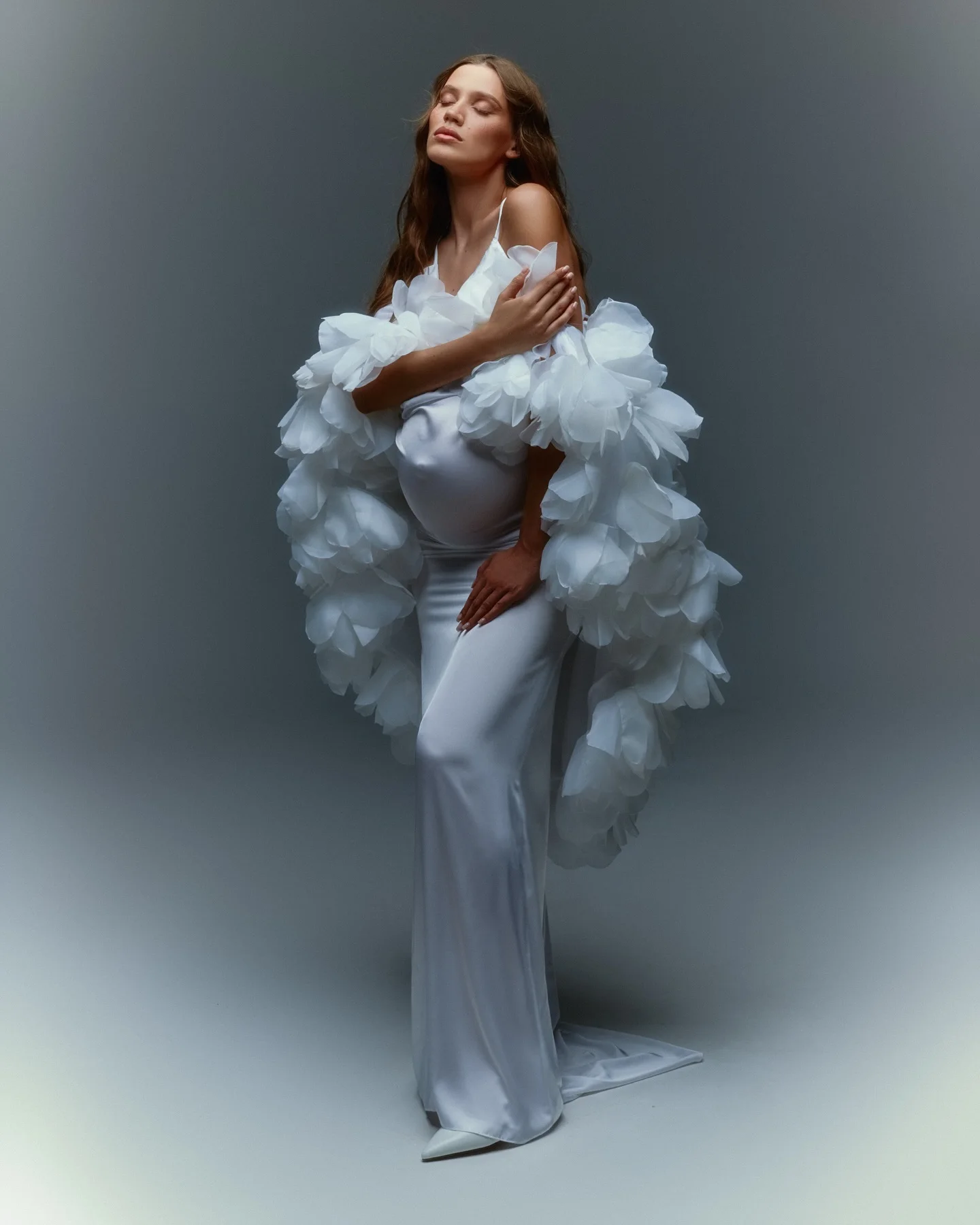 Elegance White Floral Jacket Organza Women Cape Handmade Oversize Maternity Coat Wedding Bridal Coat Outfit Jacket for Dress