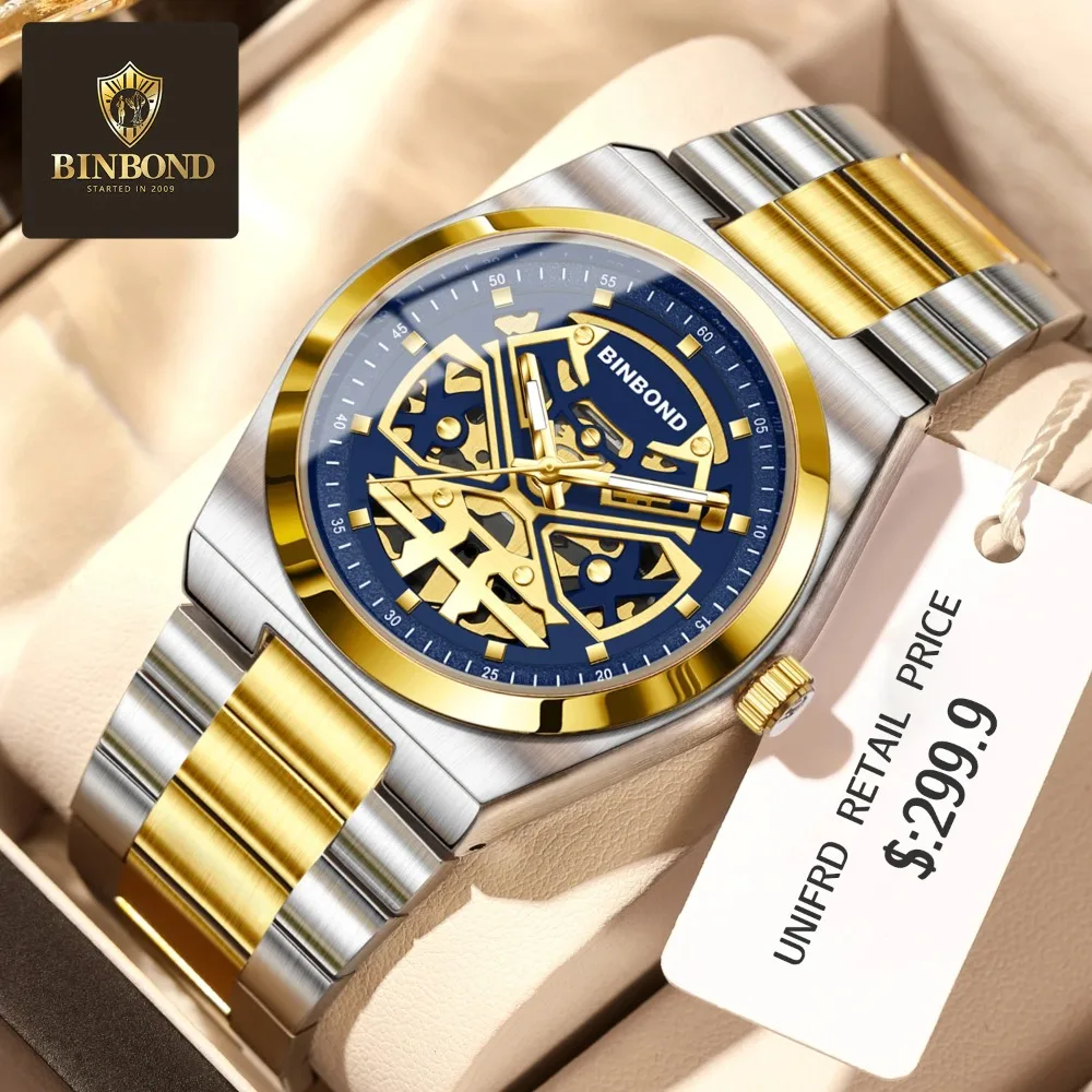 

BINBOND 879 Fashion Steel Strip Quartz Men's Watch Waterproof Luminous Watches for Men Relojes Para Hombres Reloj Hombre Часы