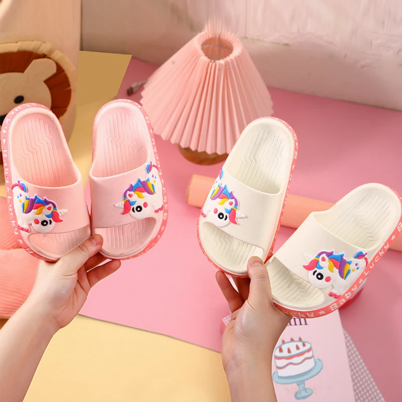 PEYOUR Trendy Cute Cartoon Unicorn Open Toe Slippers For Girls, Breathable Lightweight Wear-resistant Slippers For Indoor Home B