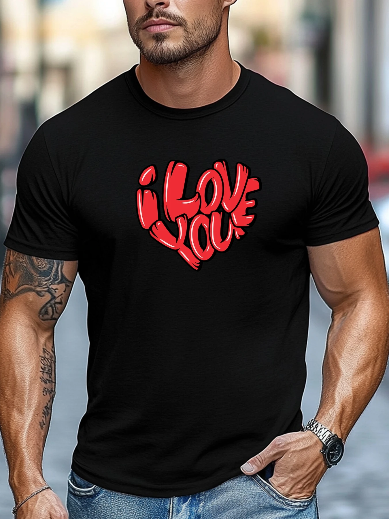 

Мужская футболка с коротким рукавом i love you Graphic Summer Soft Comfort Fit Tee Daily Tops
