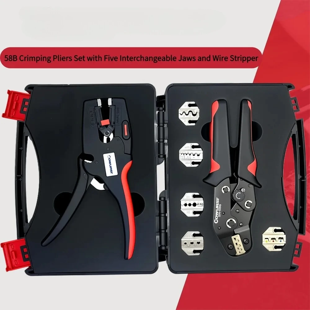 

Terminal Crimping Pliers Set with Five Die Heads and Wire Stripping Pliers Tool Kit for Automotive Terminals