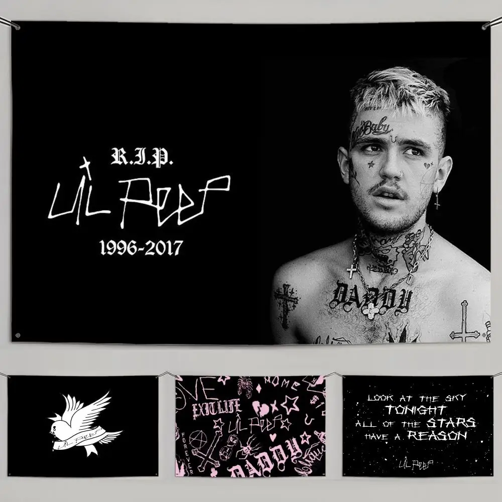 Emo-Rap L-Lil Peep Tapestry Vintage Wall Hanging Decor Microfiber Fabric Poster Room Art Bedroom Home Gift