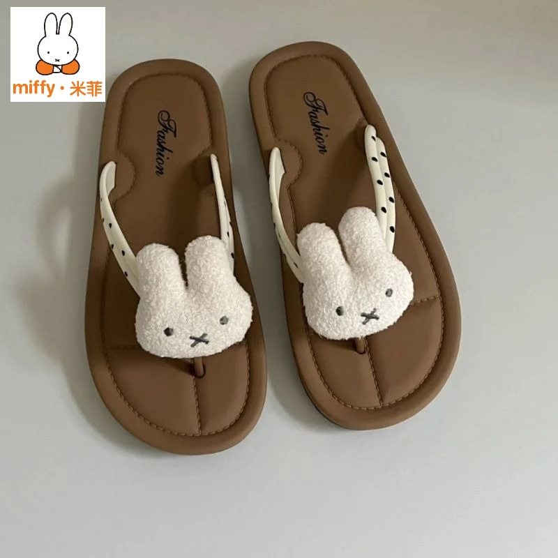 

Cartoon Miffy Summer Flip-flops Cute Doll Style Anime Peripheral Creative Soft-soled Heart-shaped Outdoor Sandals Girl Slippers