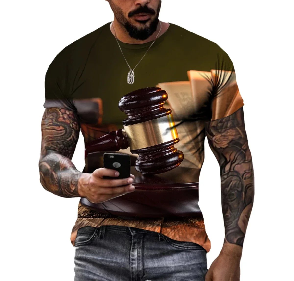 

Summer Casual Judge Hammer Pattern Men'S T-Shirt Hip Hop 3D Printed Personality Funny T Shirt Crewneck Casual Short-Sleeved Top