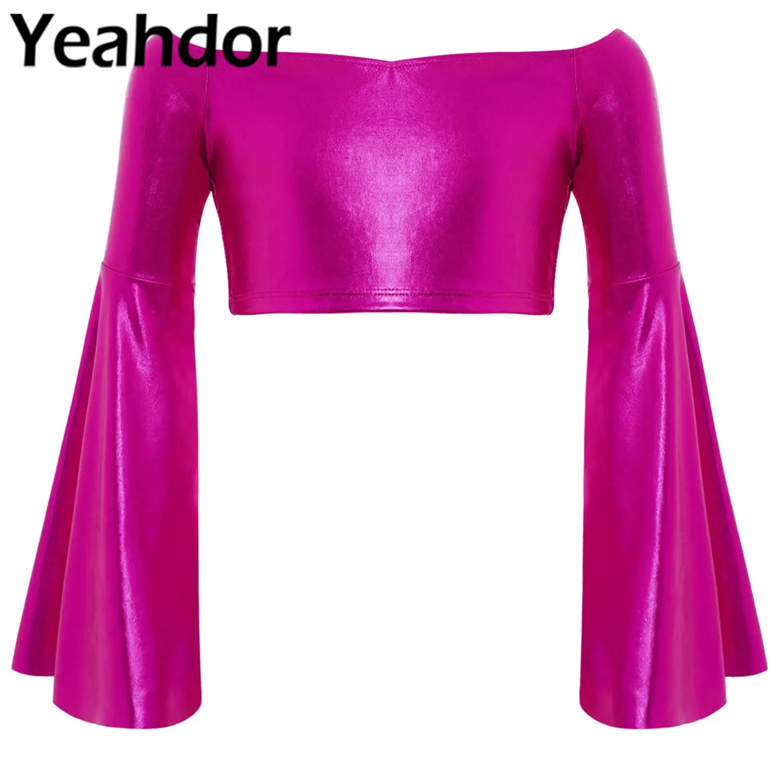 

Детский укороченный топ для латинских джазовых танцев для девочек, топы с длинными расклешенными рукавами и эффектыми рукавами для фотосессии, выступлений на сцене