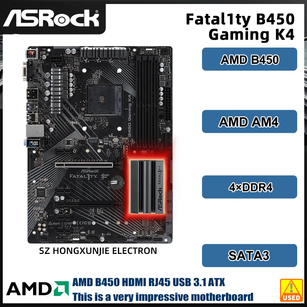 ASRock B450 GAMING K4 ATX PC Motherboard AMD B450 Socket AM4 CPU Ryzen 5 5500 5600 Ryzen 7 5700x DDR4 Memory HDMI SATA III M.2