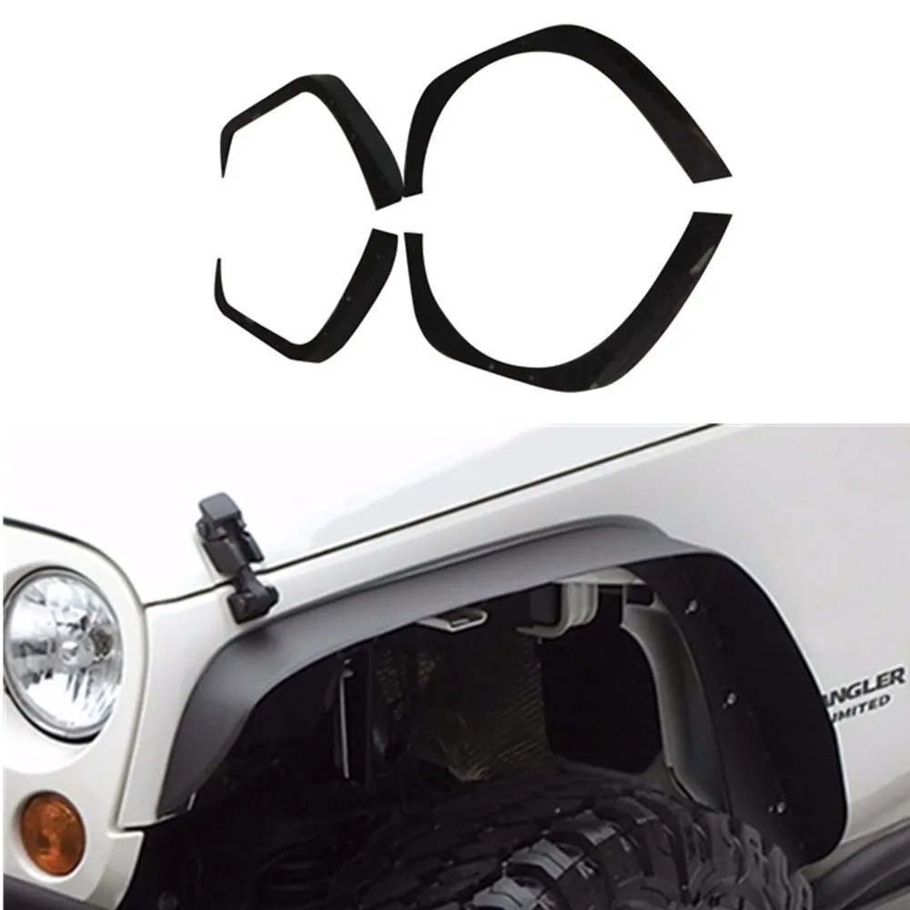 Black 4PCS Steel Flat Style Fender Flares For Jeep For Wrangler JK 2007-2017 J064