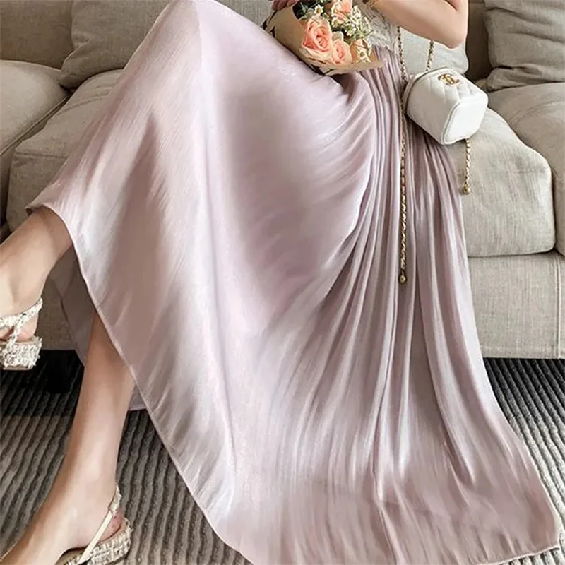 

Summer Female A-line Half Length Skirt Women Advanced sense Fashion Maxi Skirt Lady Mid Length Version Flowing Gauze Long Skirts