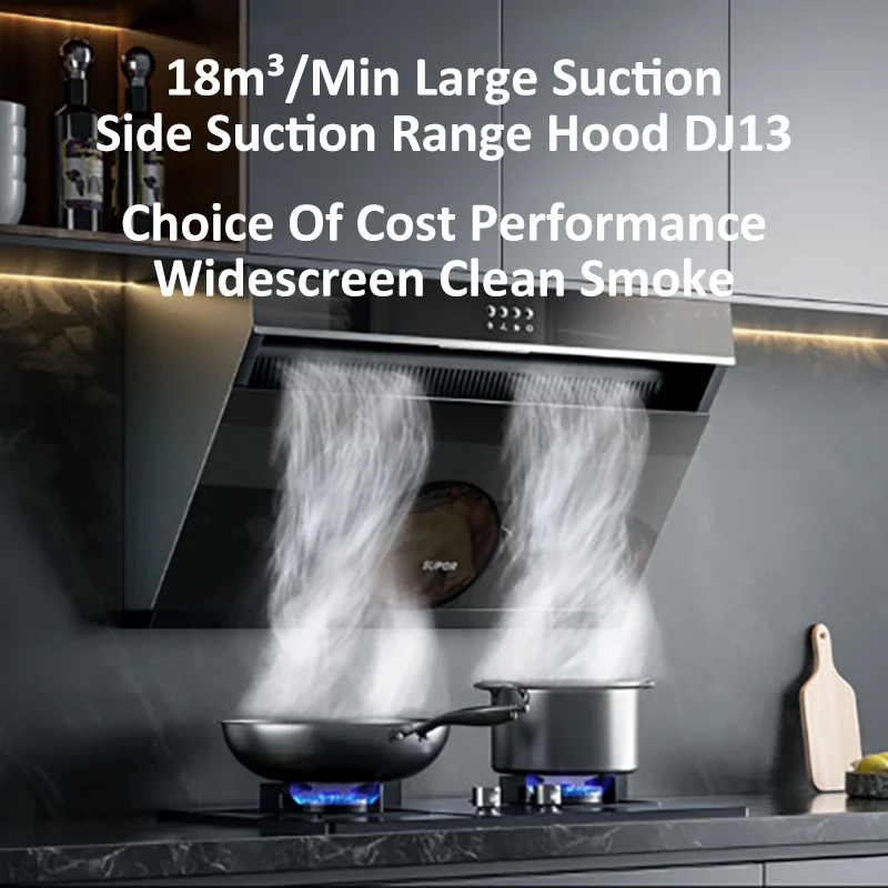 Range Hood Touch Screen Side Suction Range Hood 18 Cubic Meter Large Suction Power Household Range Hood