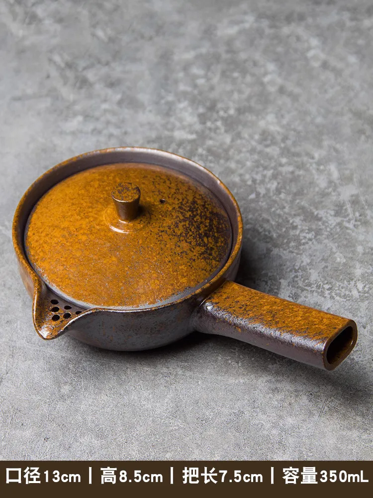 Japanese Style Coarse Pottery Teapot, Tea Set, Ceramic Maker, Single Pot, Nostalgic Earthenware, Side Handle Filter,