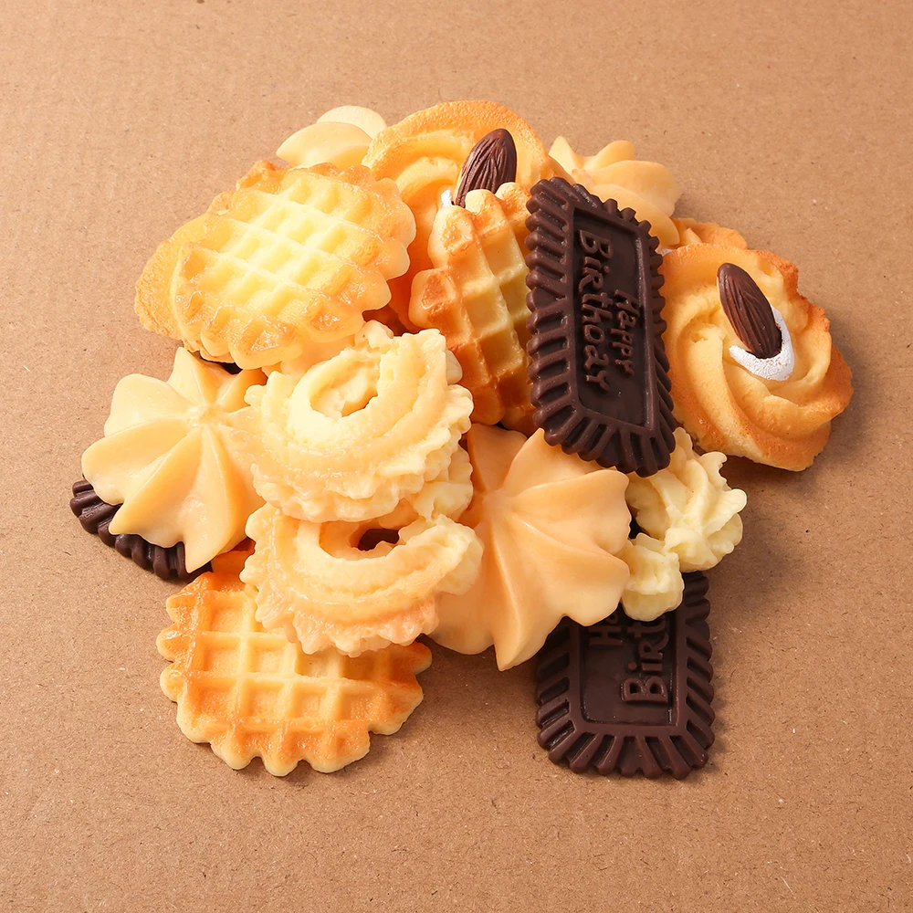 4pcs Simulation Cookies Waffle Biscuits Charms Flatback Cabochon Embellishments DIY Scrapbooking for Girls Hairpin Headband Gift