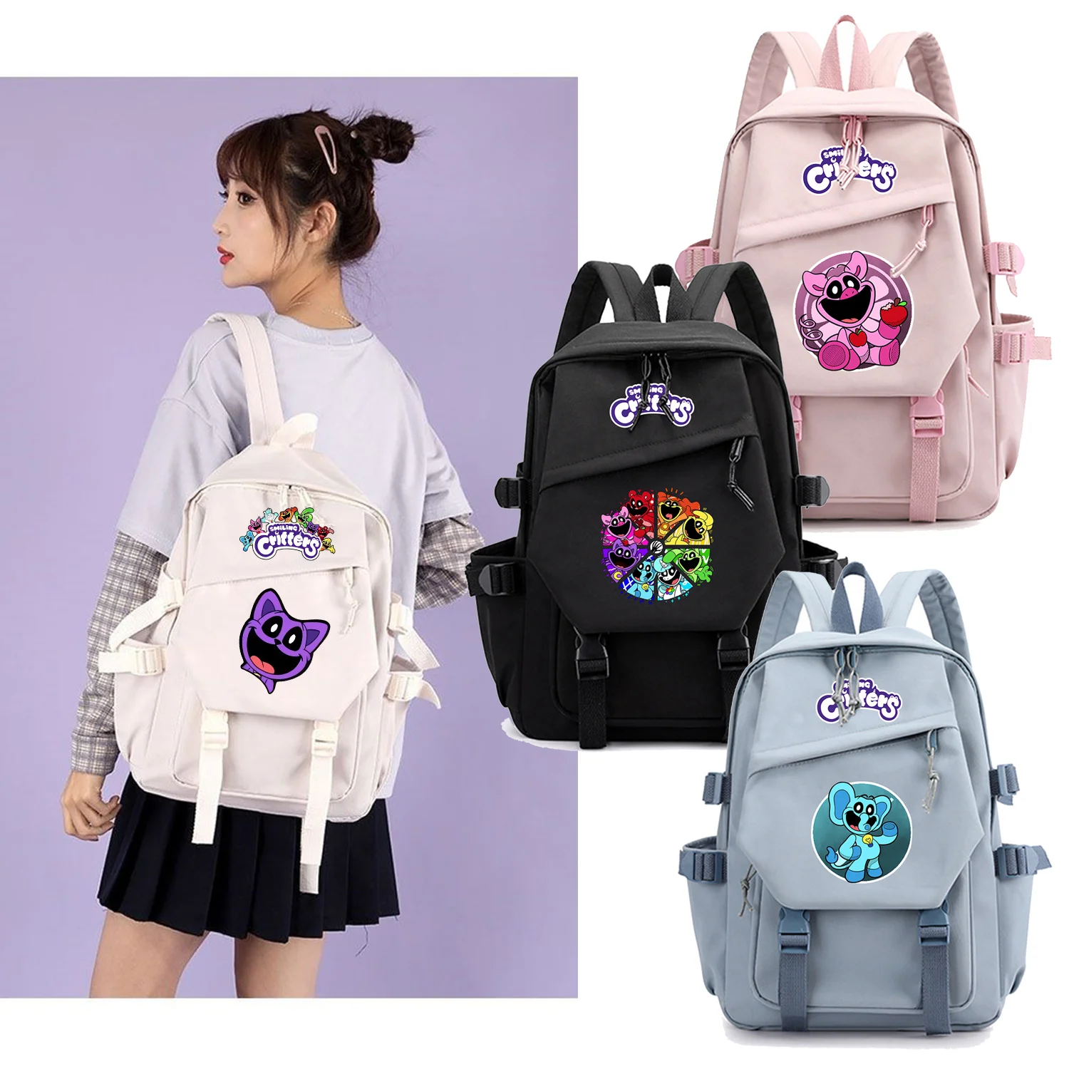 

Smilings Critters Backpack Cartoon Schoolbag Children Student Supplies Kawaii Boys Girls Knapsack Colorful Large Capacity Bag
