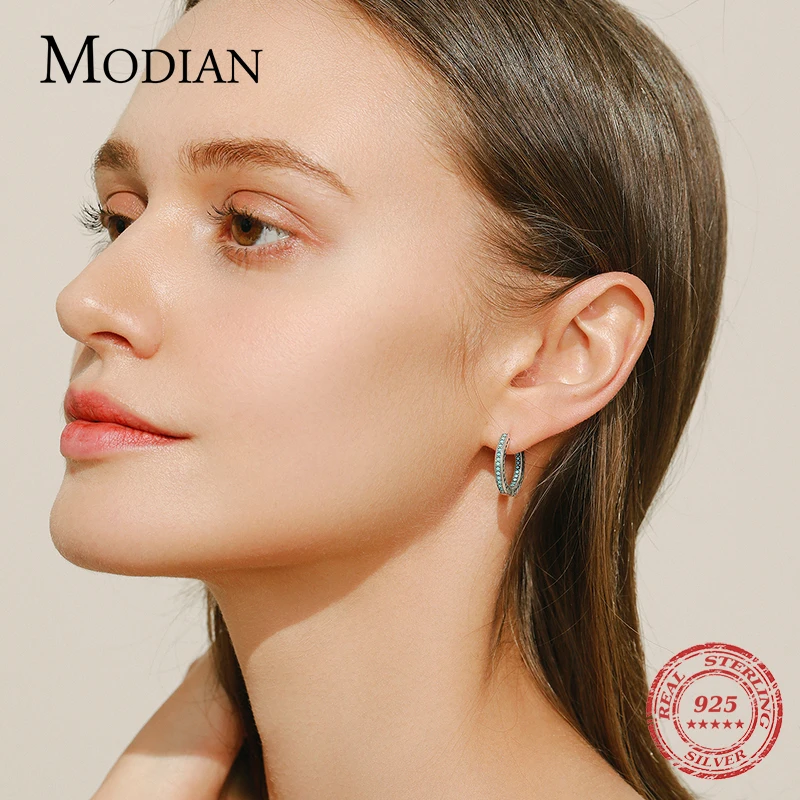 MODIAN Heart To Heart Ear Buckle Pure 925 Sterling Silver Vintage Turquoise Hoop Earrings For Women & Girls Fine Jewelry Gifts - Image 2
