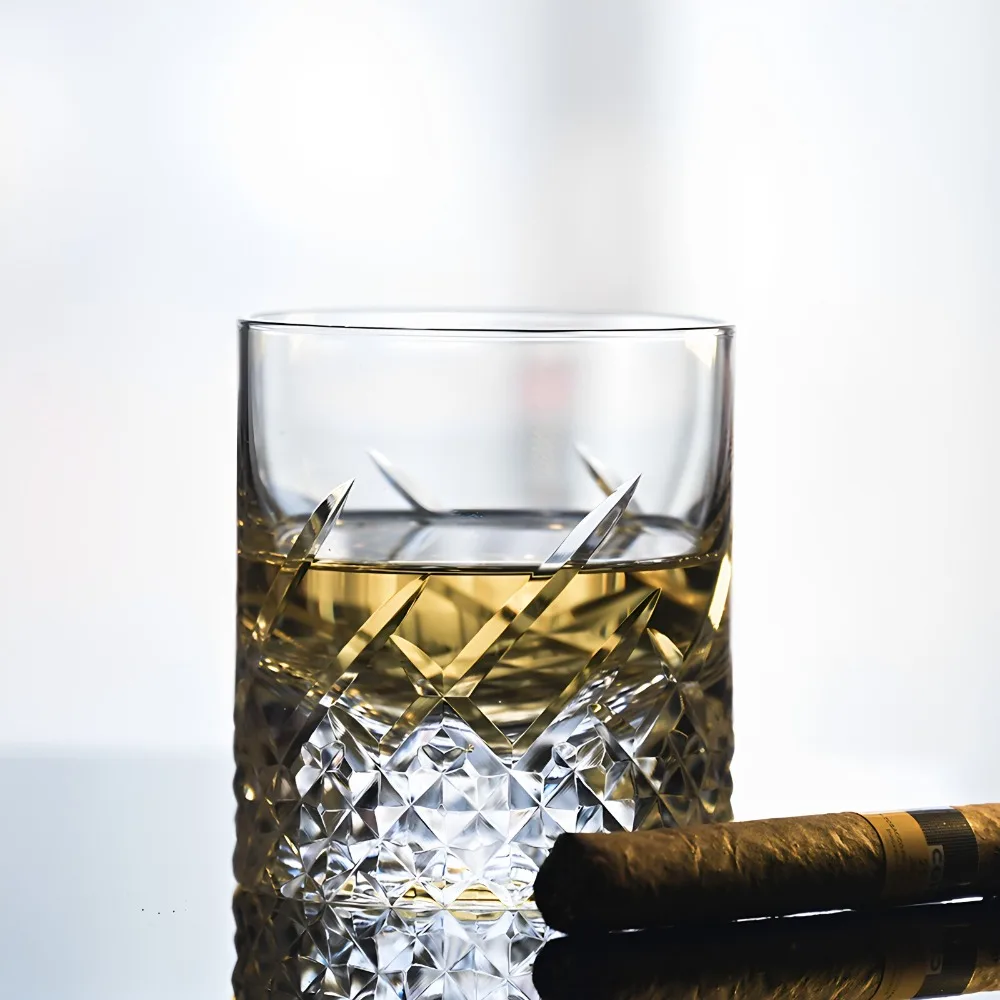 Premium Whiskey Crystal Glass Vintage Carved Handmade Cut Gift Box Set