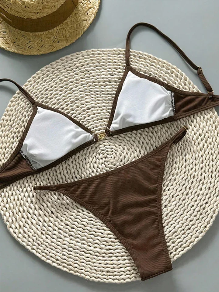 2026 Summer Bathing Suit Backless Swimwear Sexy Bikini Set Women Pearls Metal Chain Pleate Push Up Bra Thong Swimsuit