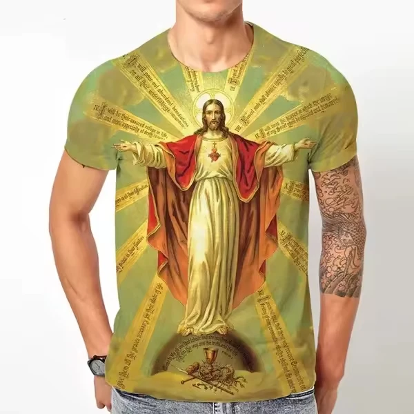 Jesus Cross Pattern 3D Print T-Shirts Men's Streetwear Casual Short Sleeve T Shirt Oversized Tees Harajuku Y2k Tops Men Clothing