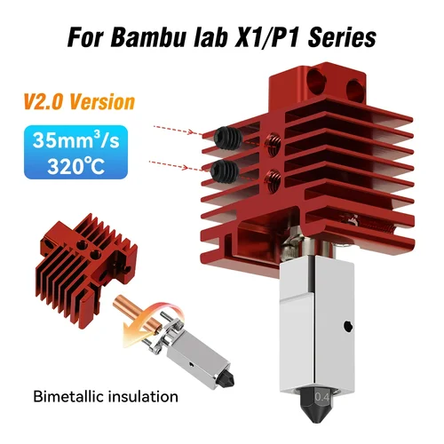 Hotend para Bambu Lab p1p X1C P1S X1 V2.0 actualización cabezal de impresión de extremo caliente piezas de impresión 3D para bambulab