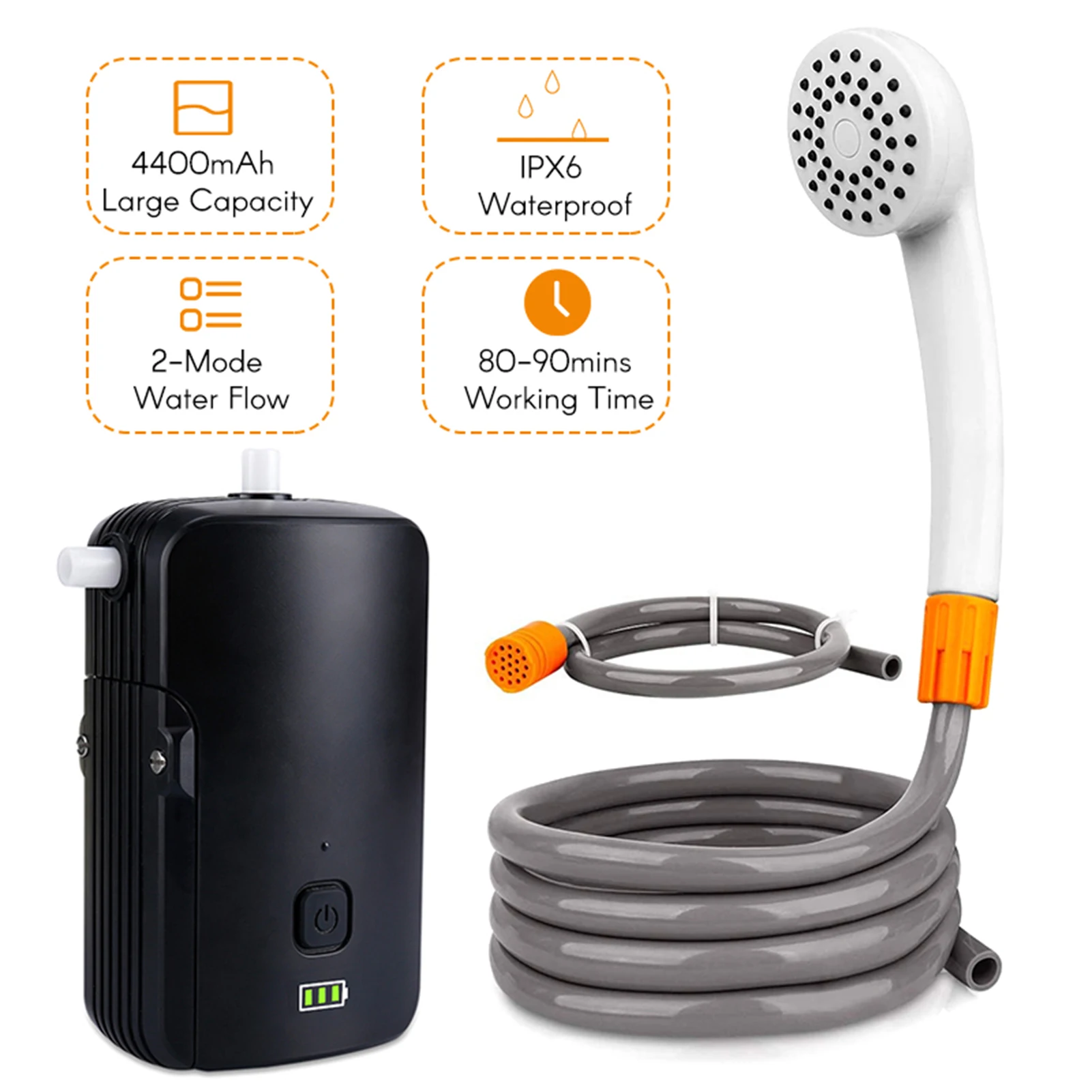 2022 Portable Camping Shower Outdoor/Indoor Electric Shower with Battery Powr Display 2 Flow Mode 4400mAh USB Fast Charging