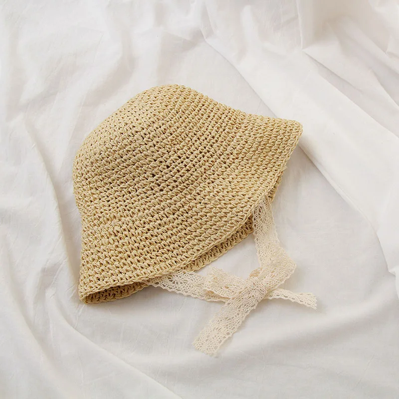 Baby Straw Hat Summer Lace Strap  Korean Cute Boy Girl Crochet Sun Cap Foldable Sun Protection Outdoor Kids Beach Caps