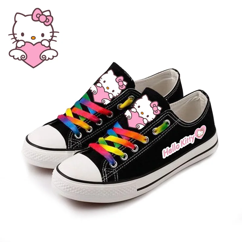 

2026 Hello Kitty Printed Canvas Shoes for Women Men, Cute Cat Low Top Sneakers, Korean Style Student Casual Shoes