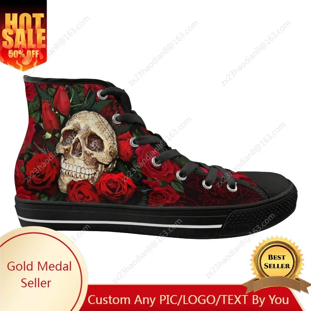 

Sugar Rose Flower Skull Prin High Top Sneakers High Quality Mens Women Teenager Canvas Sneaker Casual Couple Shoes Custom Shoe