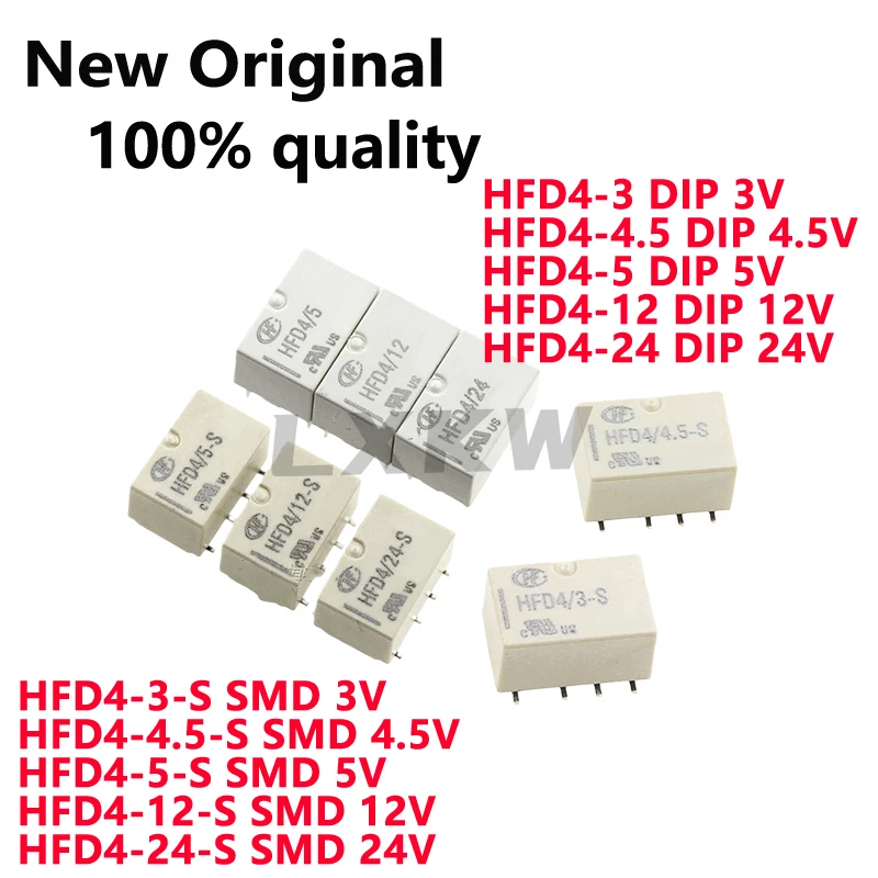 5/PCS HFD4-3 HFD4-5 HFD4-12 HFD4-24 HFD4-4.5 HFD4-3-S HFD4-5-S HFD4-12-S HFD4-24-S 3V 5V 4.5V 5V 12V 24V DIP SMD Signal relay