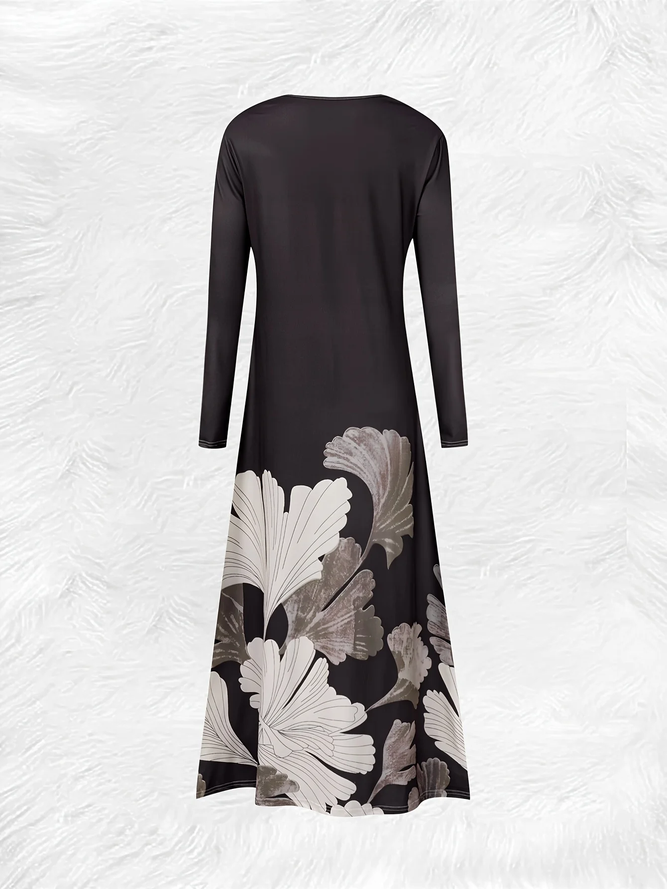 Women's Long Sleeve Round Neck Floral Print Dress Vacation Style Casual Summer Dress Flowy A-Line Midi Dress for Women