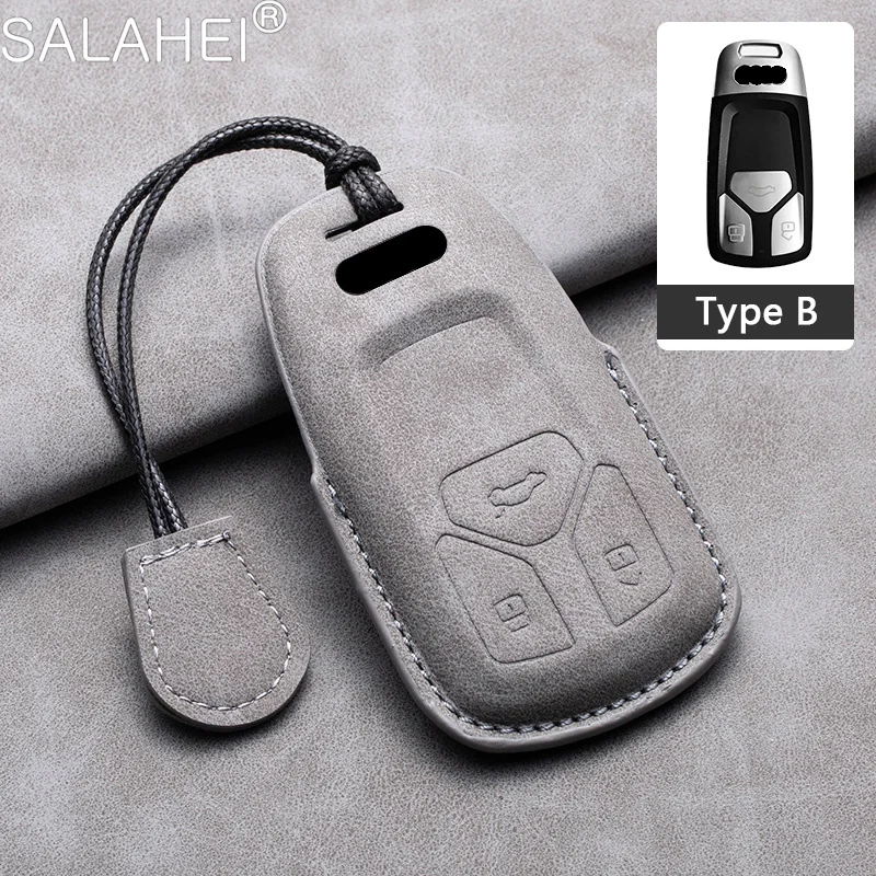 Leather Car Key Case Fob For Audi A6 A4 A5 A7 A8 C8 Q8 8S 8W Q7 B9 4M S5 S4 S7 D5 TT TTS TFSI E-Tron Keychain Auto Accessories