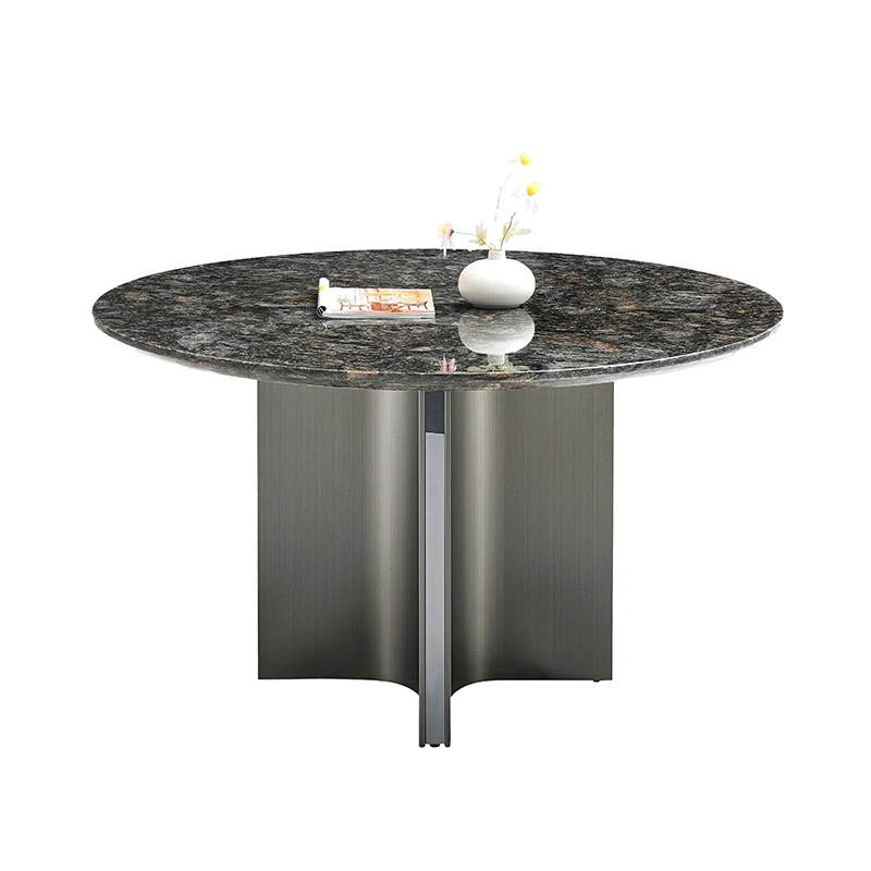 # Italian Modern Minimalist Dining Table Luxury Natural Marble Round With Platinum Diamond Creative Home Art Design
