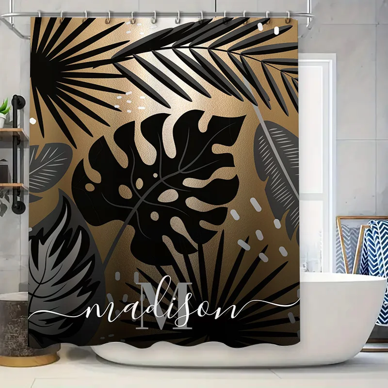 

Pink Green Yellow Tropical Palm Leaves Shower Curtain Modern Print Waterproof Fabric Bathroom Decor Home Accessory Wall Hanging